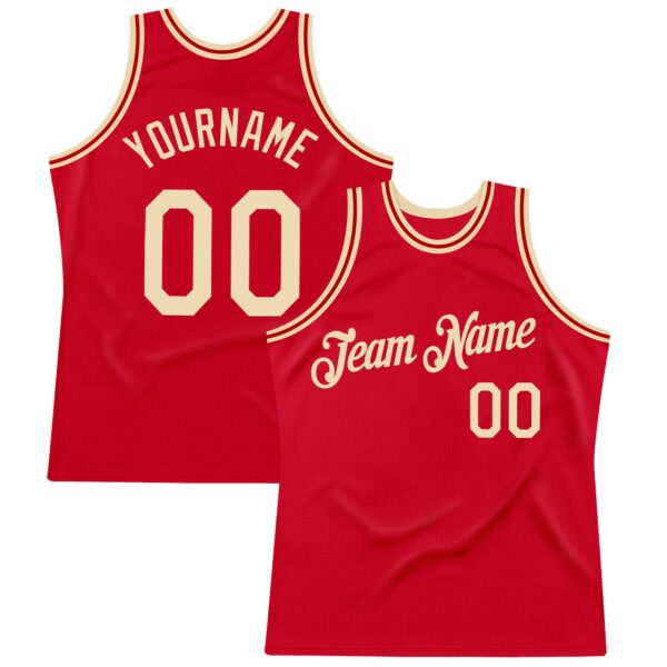 Custom Red Cream Authentic Throwback Basketball Jersey