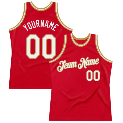 Custom Red White-Old Gold Authentic Throwback Basketball Jersey