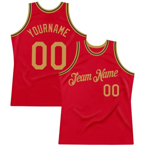Custom Red Old Gold-Black Authentic Throwback Basketball Jersey