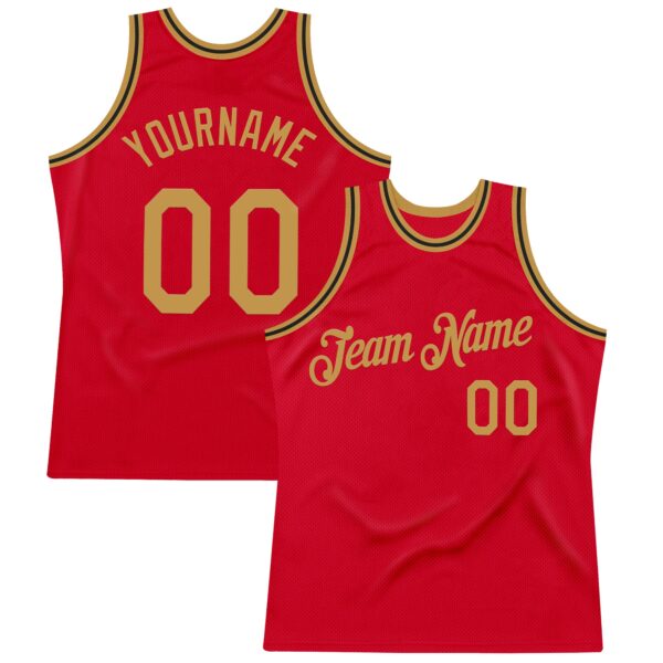 Custom Red Old Gold-Black Authentic Throwback Basketball Jersey