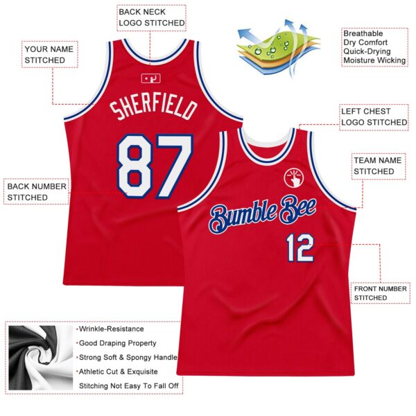 Custom Red White-Royal Authentic Throwback Basketball Jersey