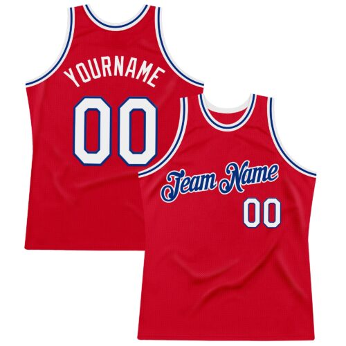 Custom Red White-Royal Authentic Throwback Basketball Jersey
