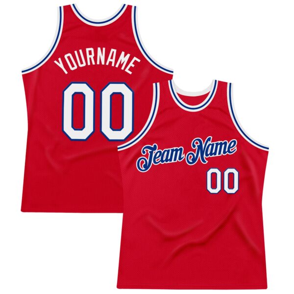 Custom Red White-Royal Authentic Throwback Basketball Jersey
