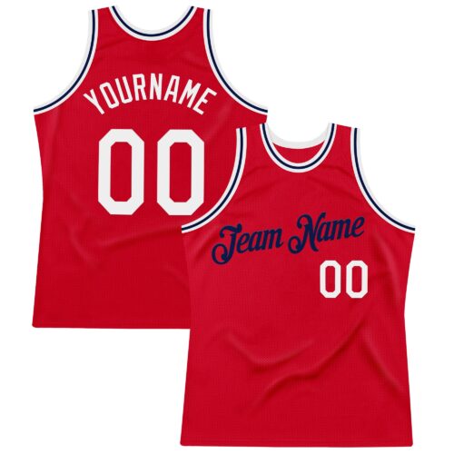 Custom Red White-Navy Authentic Throwback Basketball Jersey