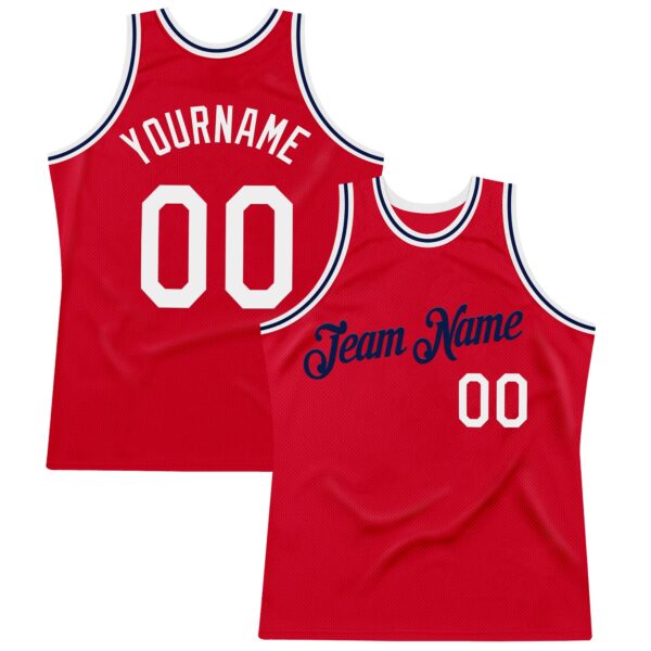 Custom Red White-Navy Authentic Throwback Basketball Jersey