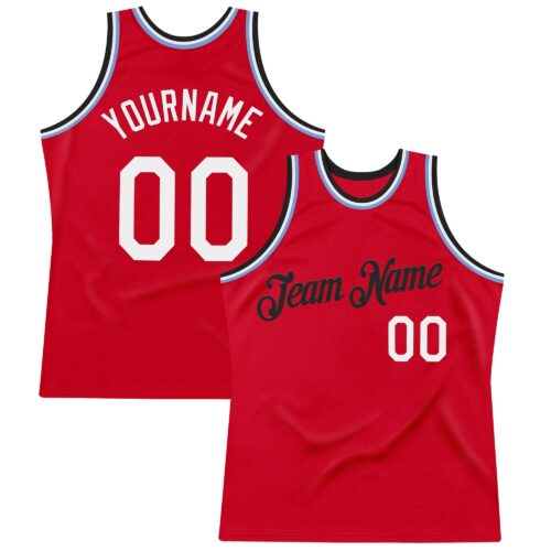 Red0877 Custom Red Black-Light Blue Authentic Throwback Basketball Jersey