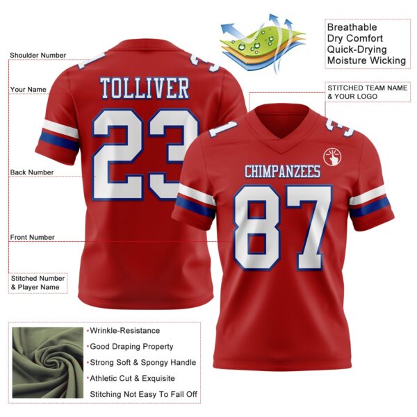 Custom Red White-Royal Authentic Football Jersey
