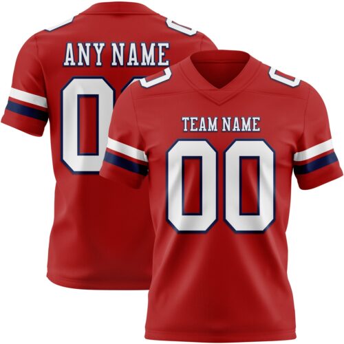 Custom Red White-Navy Authentic Football Jersey