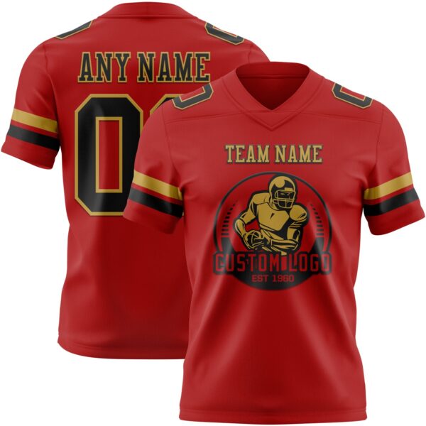 Custom Red Black-Old Gold Authentic Football Jersey