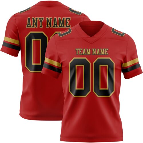 Red0893 Custom Red Black-Old Gold Authentic Football Jersey