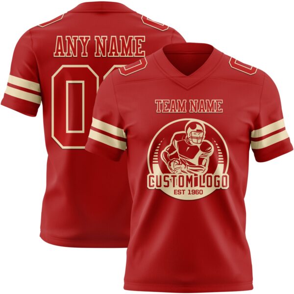 Custom Red Cream Authentic Football Jersey