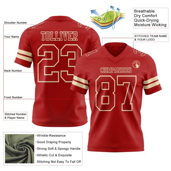 Custom Red Cream Authentic Football Jersey