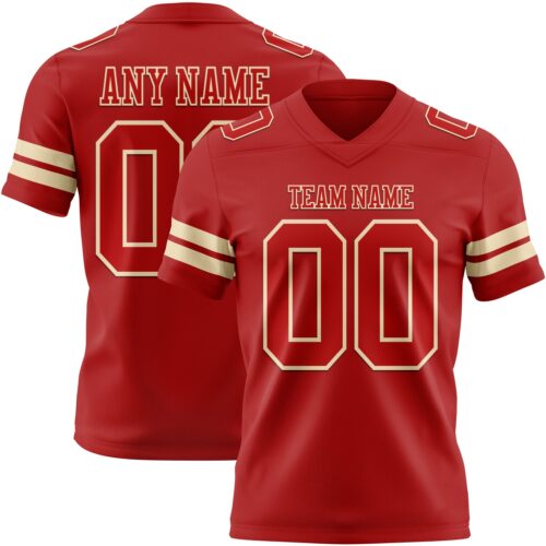 Red0899 Custom Red Cream Authentic Football Jersey