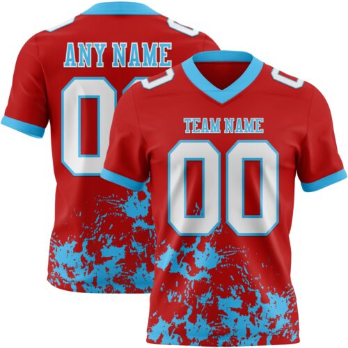 Red0900 Custom Red White-Sky Blue 3D Pattern Splash Authentic Football Jersey