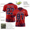 Custom Red Navy-White 3D Pattern Splash Authentic Football Jersey