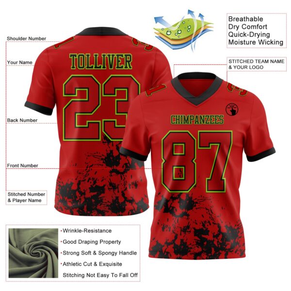 Custom Red Black-Neon Green 3D Pattern Splash Authentic Football Jersey