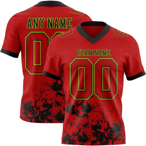 Red0902_178740bc-f311-4ecd-998b-1fb6c8694b33 Custom Red Black-Neon Green 3D Pattern Splash Authentic Football Jersey