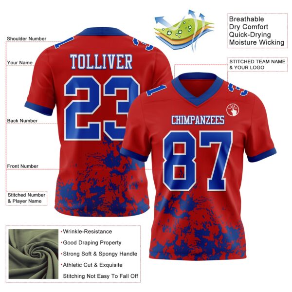 Custom Red Royal-White 3D Pattern Splash Authentic Football Jersey