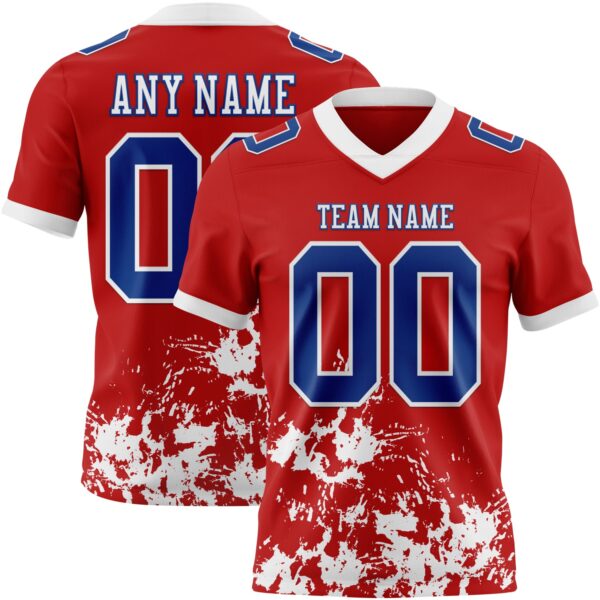 Custom Red Royal-White 3D Pattern Splash Authentic Football Jersey