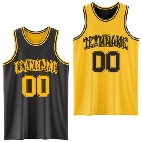 ReversibleD0016 Custom Reversible Black Gold Double Side Sublimation Basketball Suit Jersey
