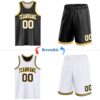 Custom Reversible Black White-Gold Double Side Sublimation Basketball Suit Jersey