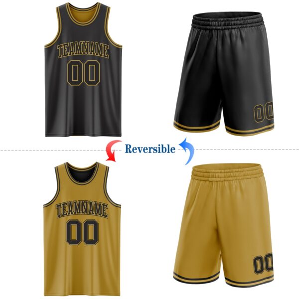 Custom Reversible Black Old Gold Double Side Sublimation Basketball Suit Jersey