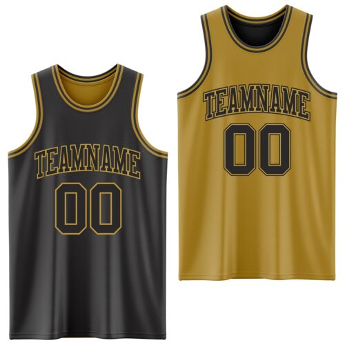 ReversibleD0019 Custom Reversible Black Old Gold Double Side Sublimation Basketball Suit Jersey