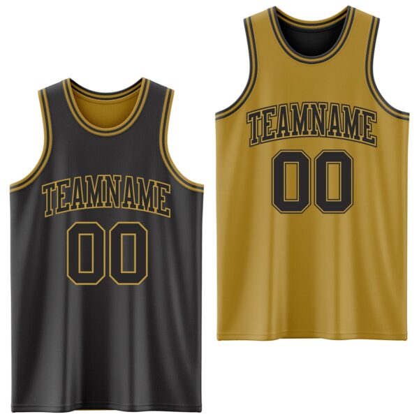 Custom Reversible Black Old Gold Double Side Sublimation Basketball Suit Jersey