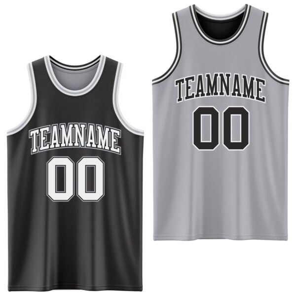 Custom Reversible Black White-Gray Double Side Sublimation Basketball Suit Jersey