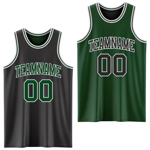 ReversibleD0024 Custom Reversible Black Green-White Double Side Sublimation Basketball Suit Jersey