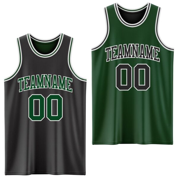 Custom Reversible Black Green-White Double Side Sublimation Basketball Suit Jersey