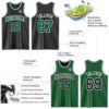 Custom Reversible Black Kelly Green-White Double Side Sublimation Basketball Suit Jersey