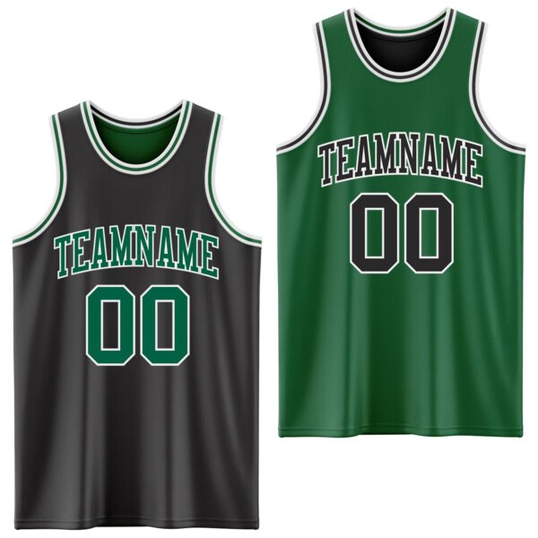 Custom Reversible Black Kelly Green-White Double Side Sublimation Basketball Suit Jersey
