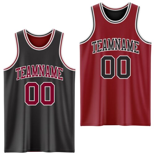 ReversibleD0027 Custom Reversible Black Maroon-White Double Side Sublimation Basketball Suit Jersey
