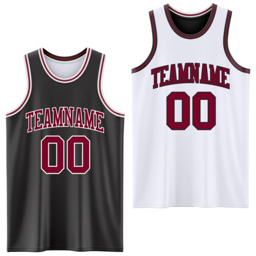ReversibleD0028 Custom Reversible Black Maroon-White Double Side Sublimation Basketball Suit Jersey