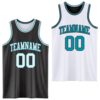 Custom Reversible Black White-Teal Double Side Sublimation Basketball Suit Jersey