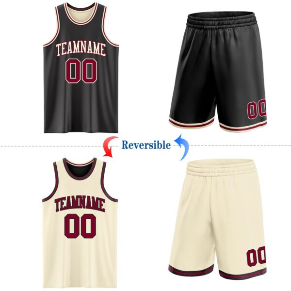 Custom Reversible Black Maroon-Cream Double Side Sublimation Basketball Suit Jersey