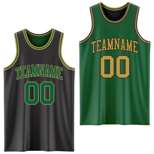 Custom Reversible Black Kelly Green-Old Gold Double Side Sublimation Basketball Suit Jersey
