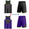 Custom Reversible Black Purple-Neon Green Double Side Sublimation Basketball Suit Jersey