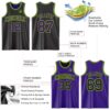 Custom Reversible Black Purple-Neon Green Double Side Sublimation Basketball Suit Jersey