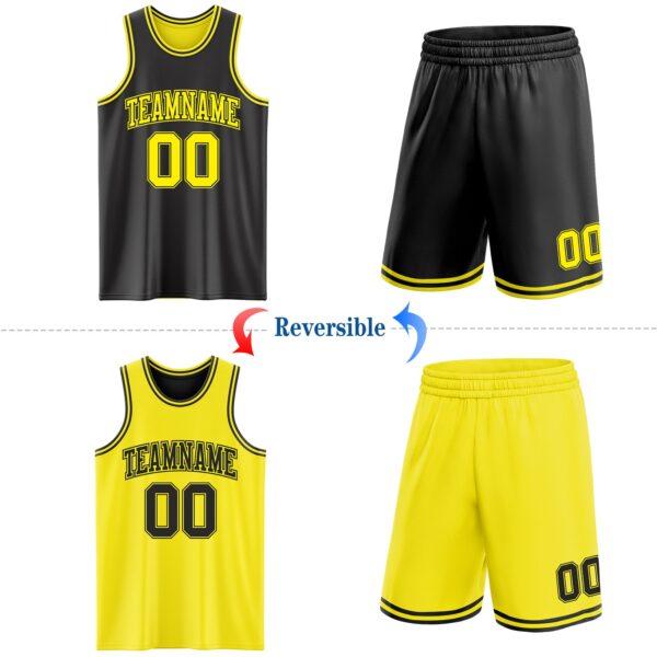 Custom Reversible Black Light Yellow Double Side Sublimation Basketball Suit Jersey