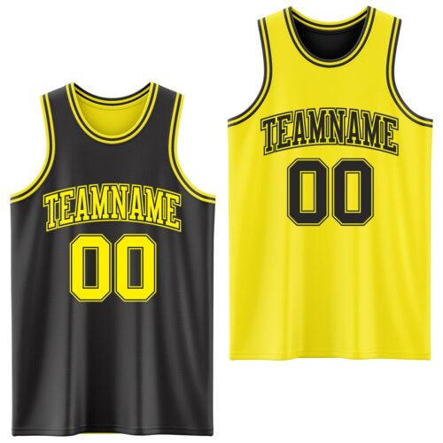 Custom Reversible Black Light Yellow Double Side Sublimation Basketball Suit Jersey