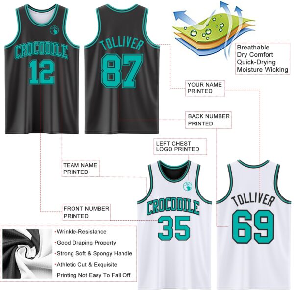 Custom Reversible Black Aqua Double Side Sublimation Basketball Suit Jersey
