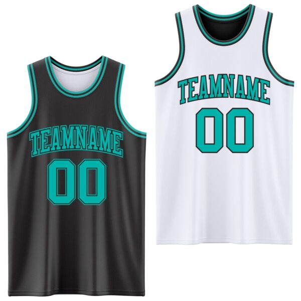 Custom Reversible Black Aqua Double Side Sublimation Basketball Suit Jersey