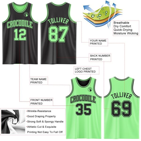 Custom Reversible Black Pea Green Double Side Sublimation Basketball Suit Jersey