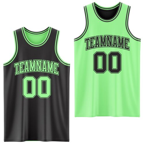 Custom Reversible Black Pea Green Double Side Sublimation Basketball Suit Jersey