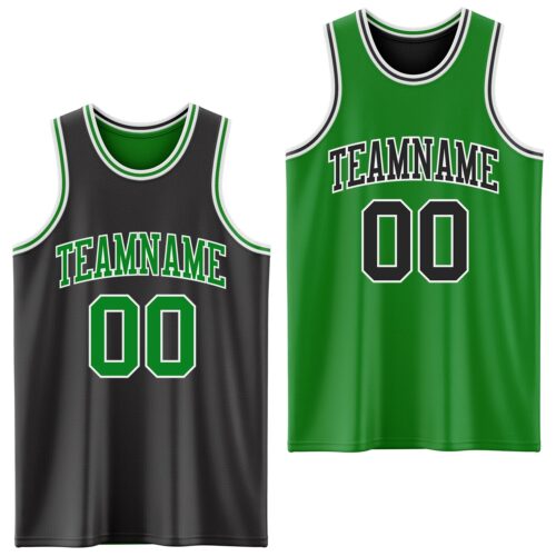 Custom Reversible Black Grass Green-White Double Side Sublimation Basketball Suit Jersey