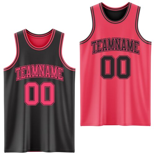 ReversibleD0058 Custom Reversible Black Neon Pink Double Side Sublimation Basketball Suit Jersey