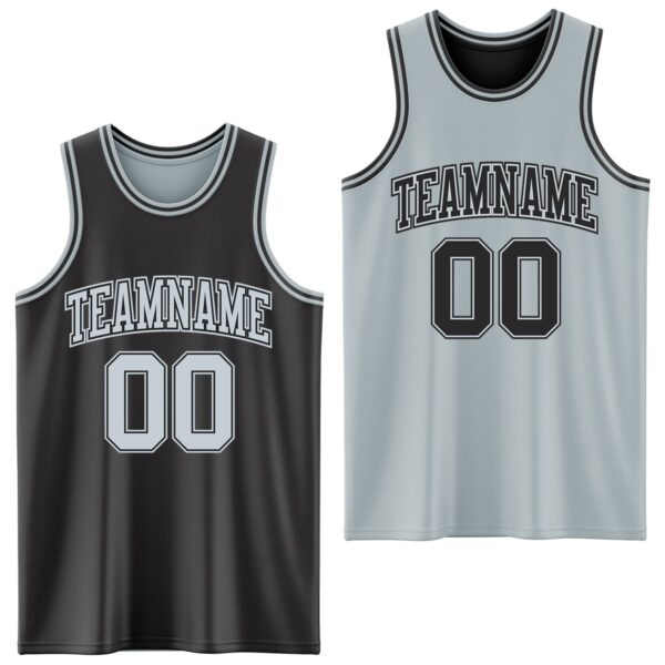 Custom Reversible Black Silver Double Side Sublimation Basketball Suit Jersey
