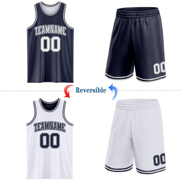 Custom Navy White Reversible Double Side Sublimation Basketball Suit Jersey